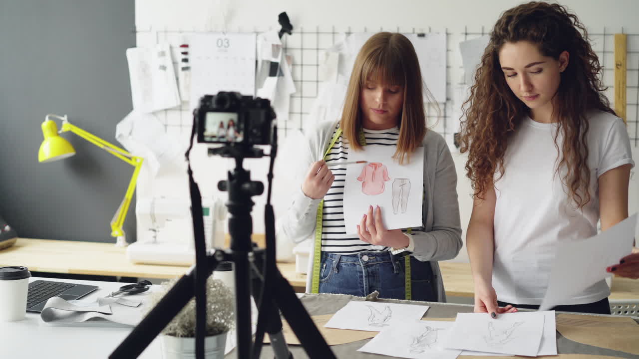 Fashion Designers Showing Sketches in Studio