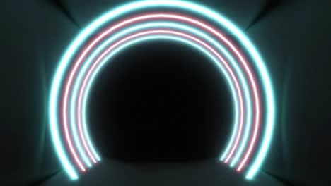 animación de círculos de neón concéntricos rojos y azules parpadeantes sobre fondo negro