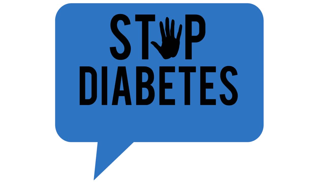 Animation af tekst 'stop diabetes' over hvid baggrund.