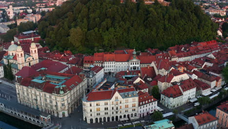 scenic sunset view of magnificent old architecture in ljubljana in slovenia - aerial shot