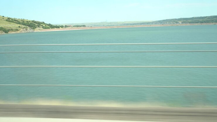 Driving over a wide river in South Dakota