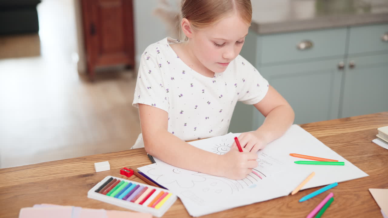 Creative, learning and girl with drawing