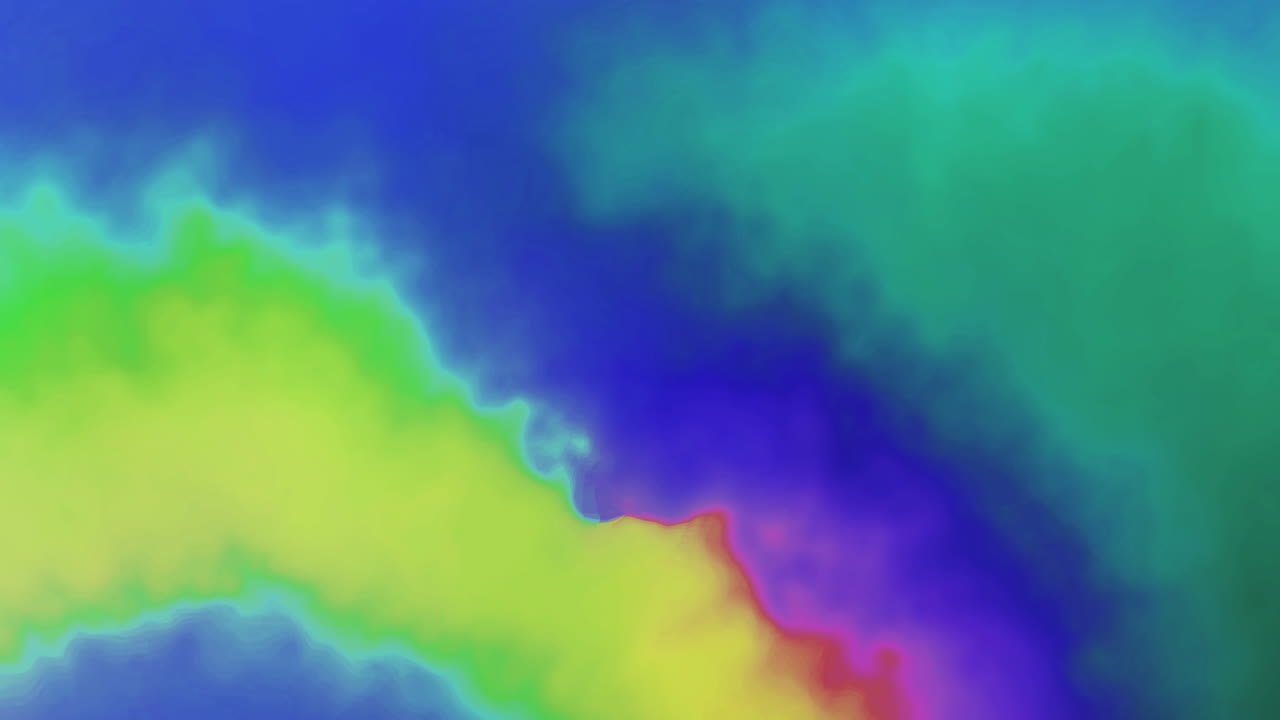 animación del texto de venta en negro sobre globulo amarillo y azul sobre humo verde y azul