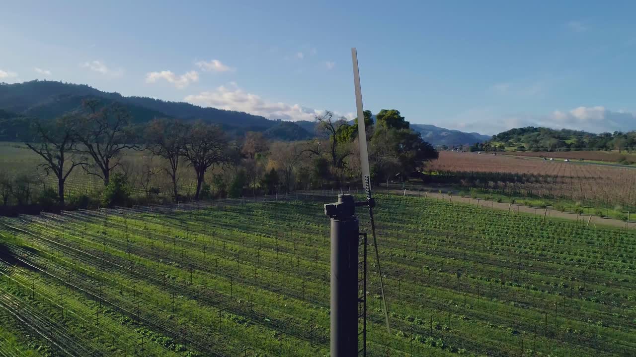 Aerial Orbit and Flyby of Turbine among the Vineyard in Napa Valley