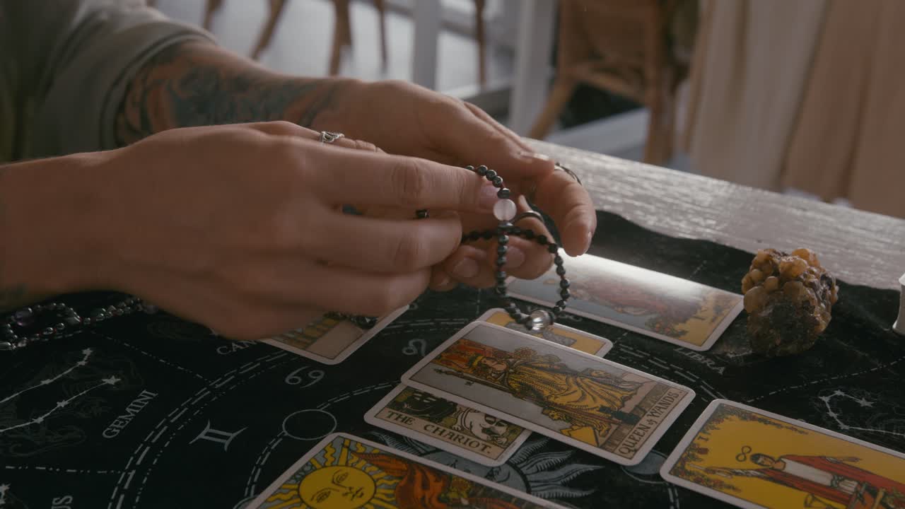 Tarot Card Reading with Beaded Bracelet and Zodiac Elements