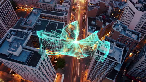 smart city network overlay at night