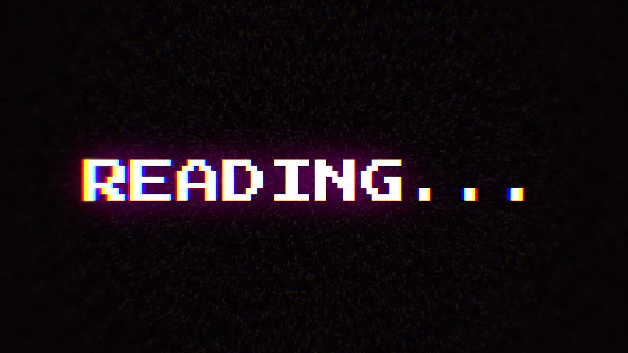 Intentional digital artifact injection fx animation, decoding a noisy scambled 8-bit text: reading