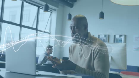 animation of data processing over diverse business people in office
