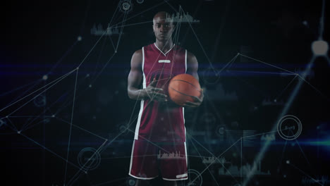 male basketball player against network of connection icons