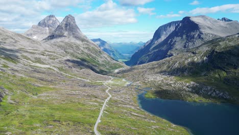Reinheimen-National-Park,-Scenic-Route-to-Trollstigen-in-Norway---Aerial