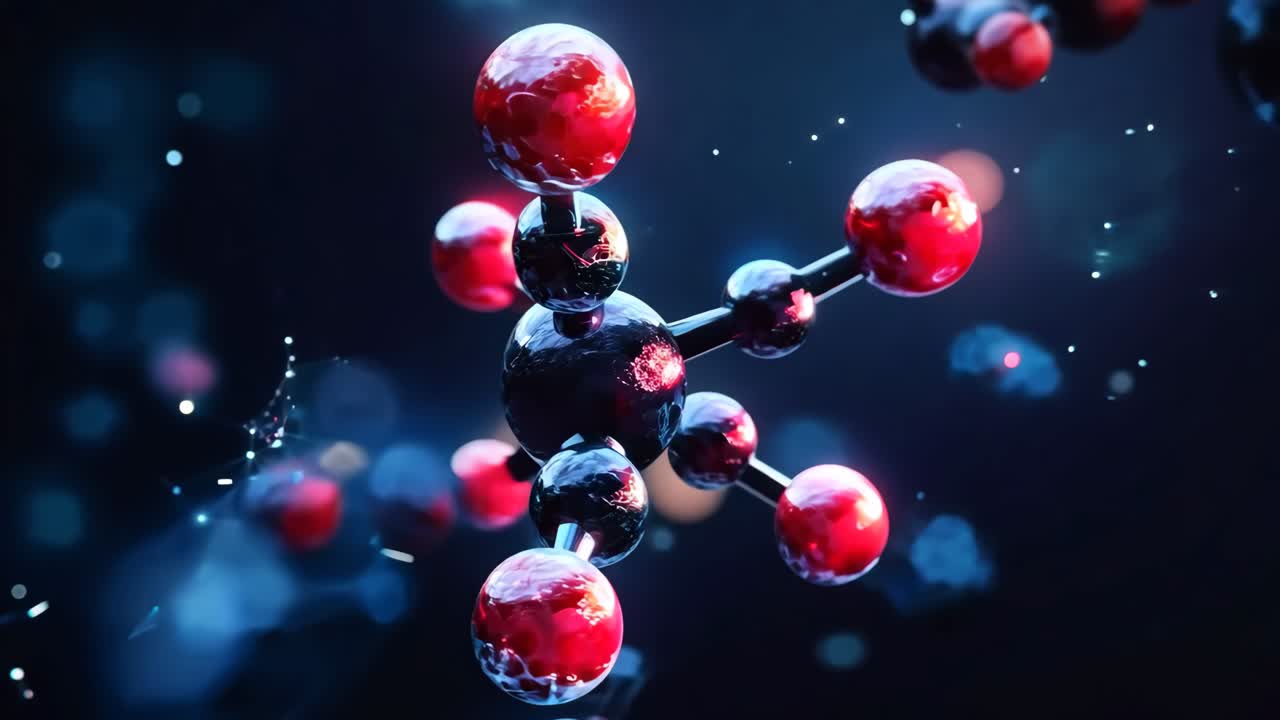 공중에 떠다니는 빨간색과 검은색 구의 어리