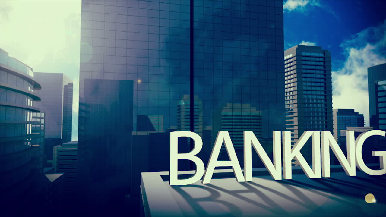 Business buzzwords over high skyscrapers