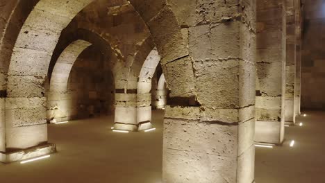 interior of historical monumental building with stone arches and domes