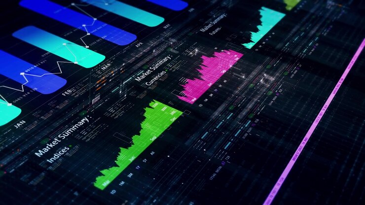 Dynamic data visuals for business info graphics, animated charts, and data-driven insights for a business meeting mock-up. Explore the world of trading, stock exchanges, and crypto
