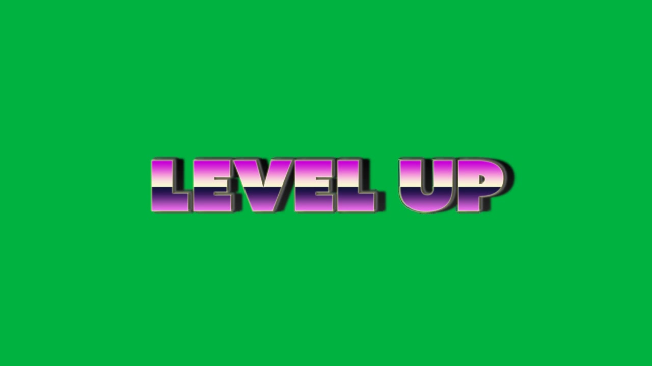 Level Up Text Animation on Green Screen Background