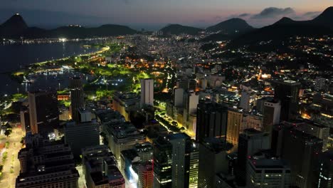 sunset aerial view of rio de janeiro brazil. panoramic sunset of downtown district of rio de janeiro brazil. tourism landmark of city. famous rio de janeiro capital city.