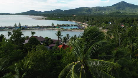 exotic coastline on koh phangan party island in thailand, aerial view