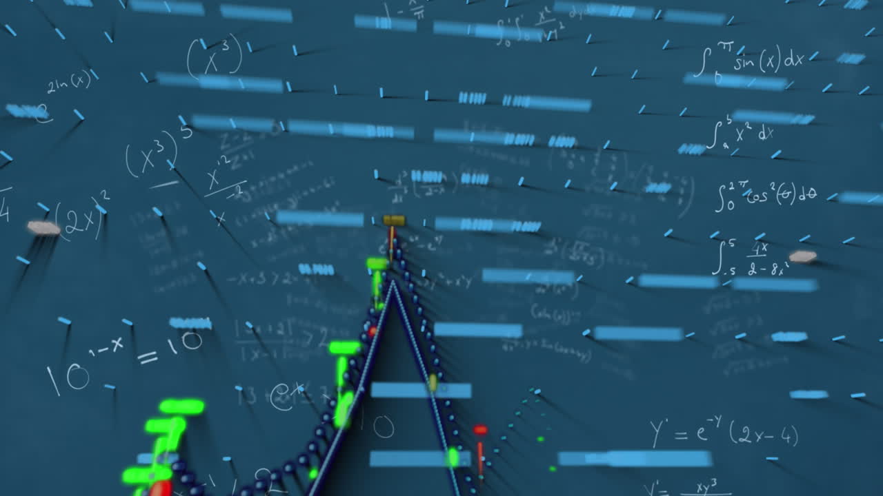 Animation of graphs and math formulas on blue background