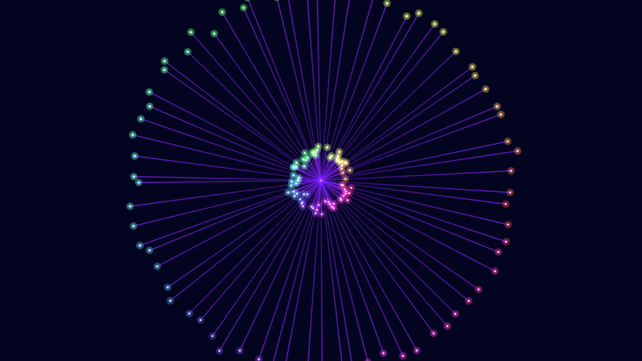 Radiant multi-color lines converging in circular pattern