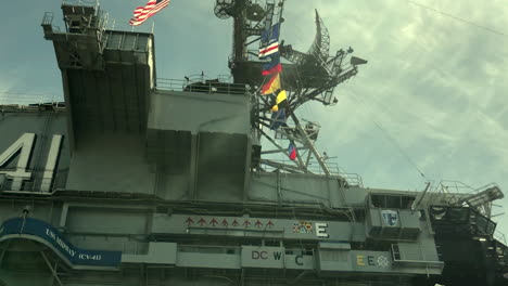 slow motion - majestic view of the decommission midway ship.
