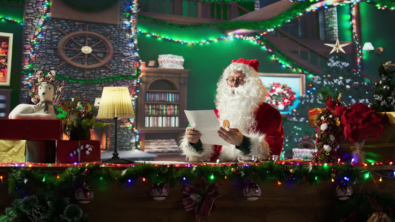 축제적 인 크리스마스 환경 에서 산타클로스