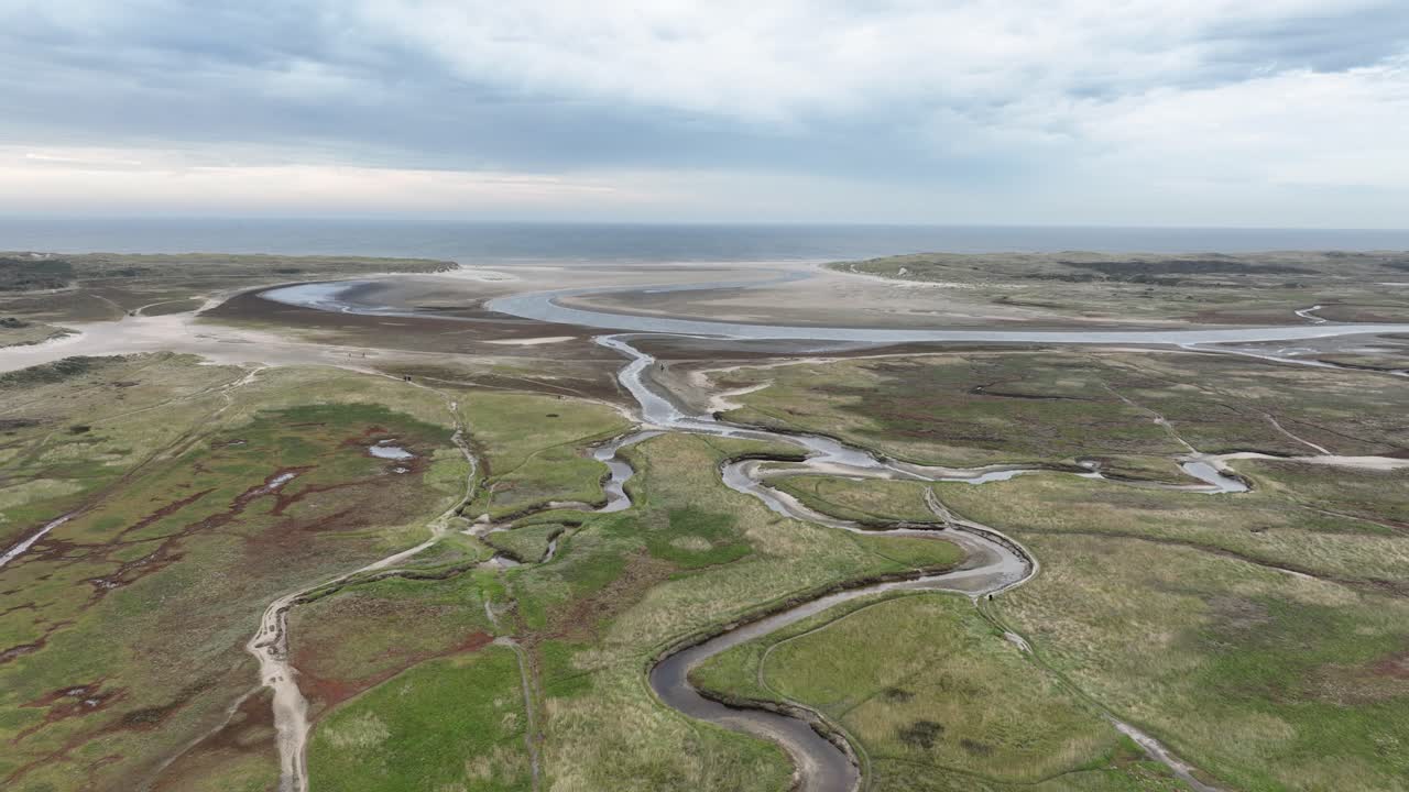 The Slufter, beach plain on the Dutch Wadden Island of Texel , at the North Sea, creating a salt marsh landscape. Nature park.