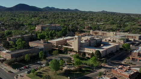 aerial overhead new mexico state capital and administrative buildings