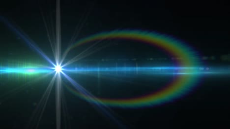 Animation-of-blue-glowing-light-and-prism-moving-on-black-background