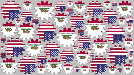 american and california flag gears spinning background