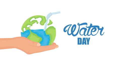 water day campaign animated with world planet and straw