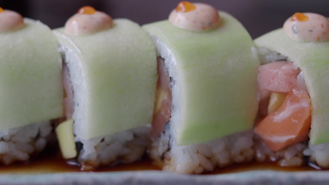 Sushi Roll with Cucumber and Salmon