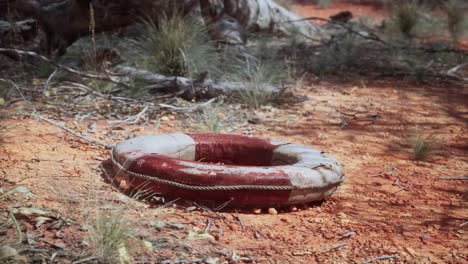 abandoned life preserver in the desert