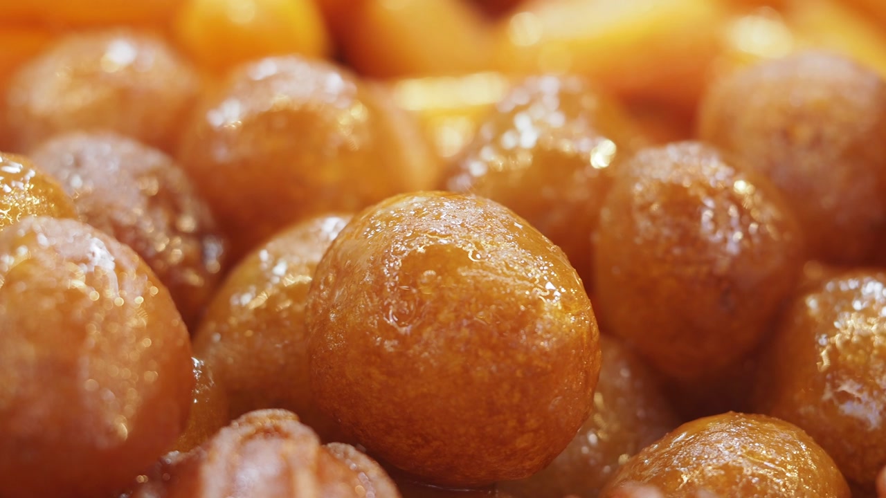 Close-up of Traditional Golden Syrup-Coated Dessert