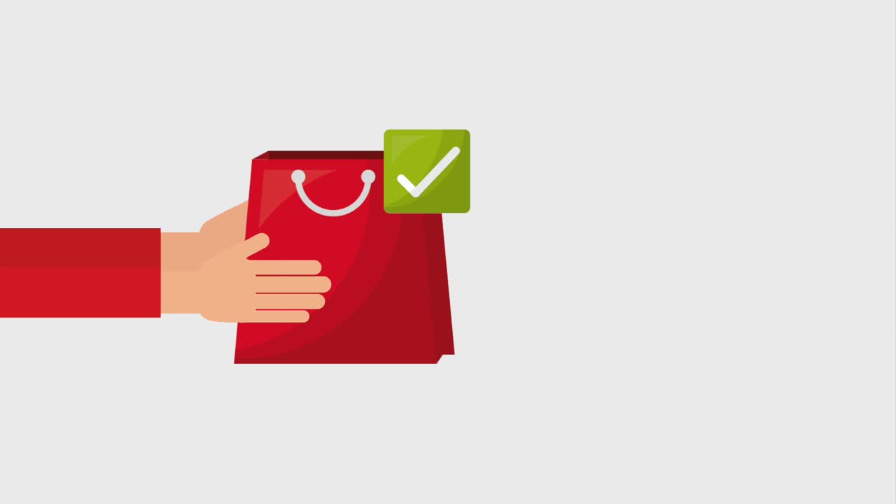 animación de compras en línea mano con bolsa clic