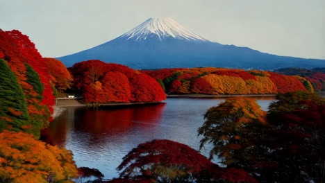 autumn scenery with mount fuji and colorful trees