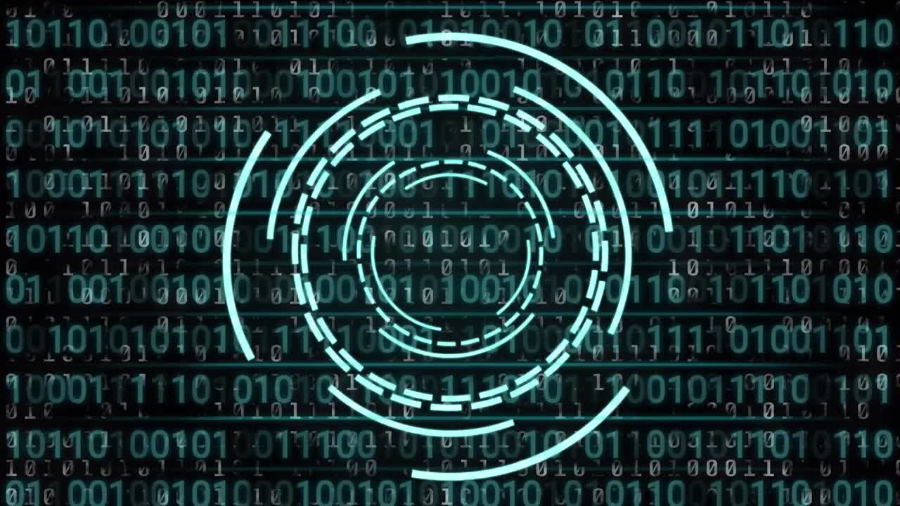 Animation of scope scanning and data processing on black background