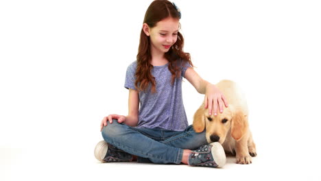 smiling girl with cute puppy