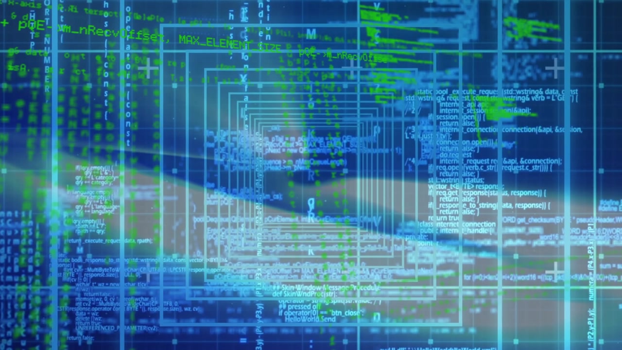 Animation of data processing on blue background