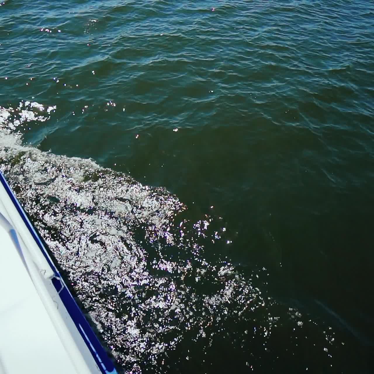 Boat sailing in the wind through the waves.