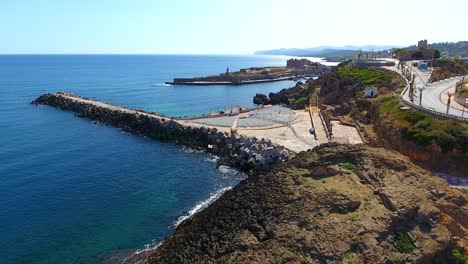 aerial shot by drone of the beach of the city center of el kala algeria