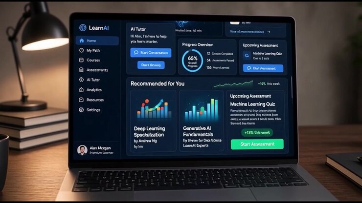 Laptop Displaying Artificial Intelligence Online Learning Platform Dashboard