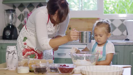 madre y hija jóvenes horneando en la cocina