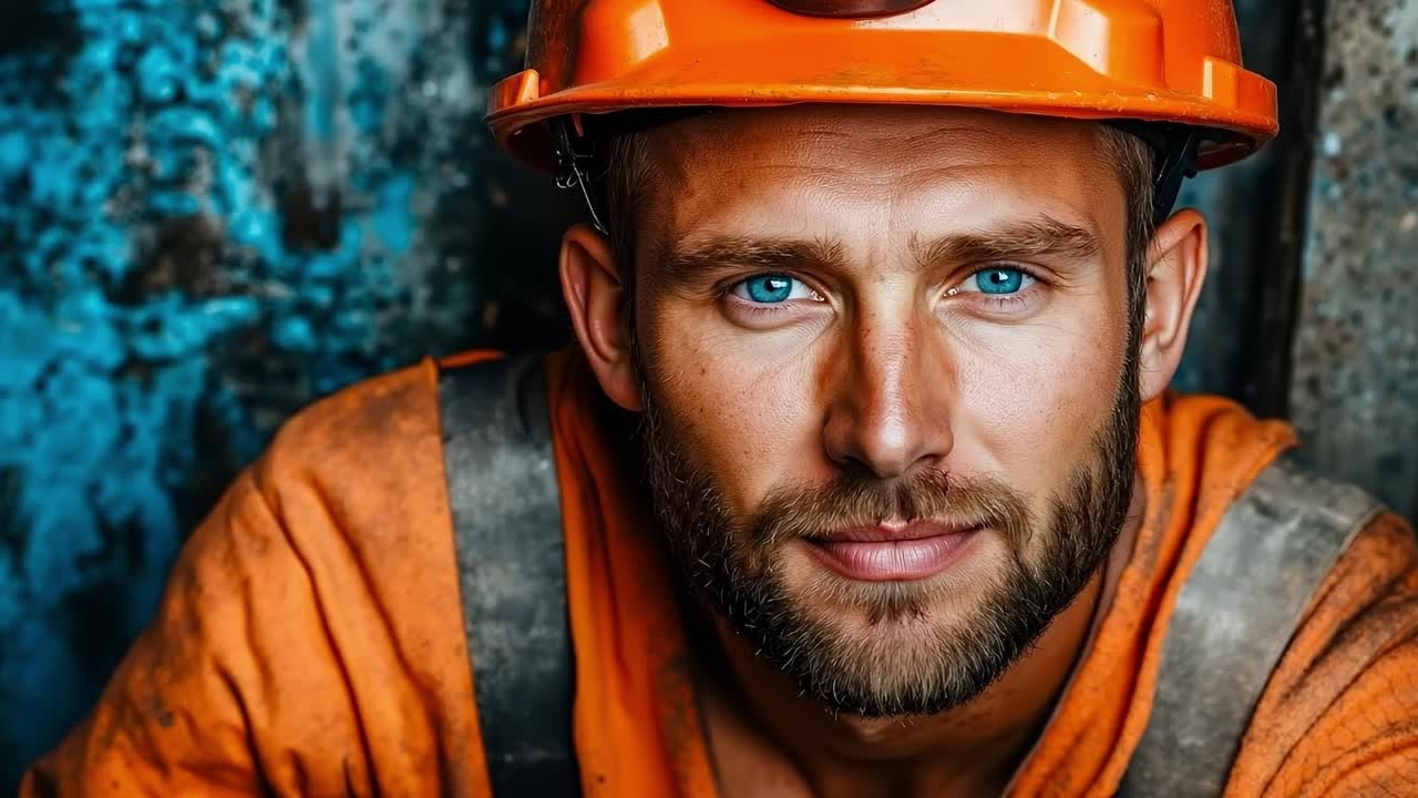 un hombre con un sombrero de color naranja y un chaleco de seguridad