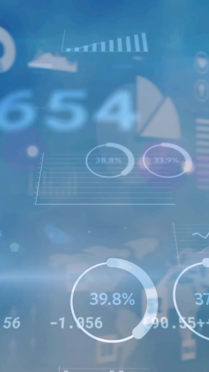 Animazione di elaborazione dati e numeri che cambiano su sfondo blu luminoso
