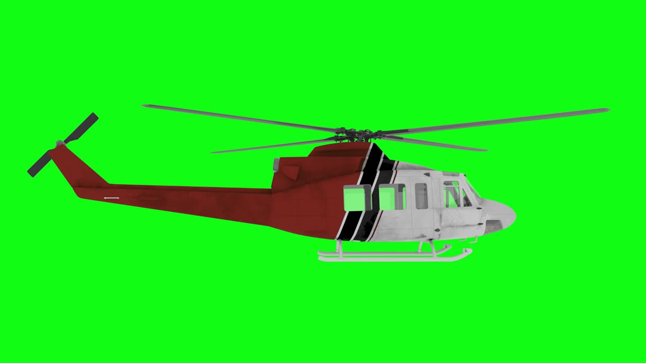 현실적인 헬리터 비행 애니메이션. 측면 뷰. 녹색 화면