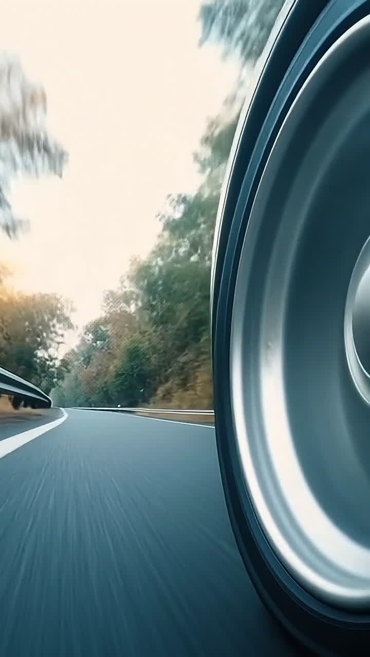 Driving along a winding road in autumn