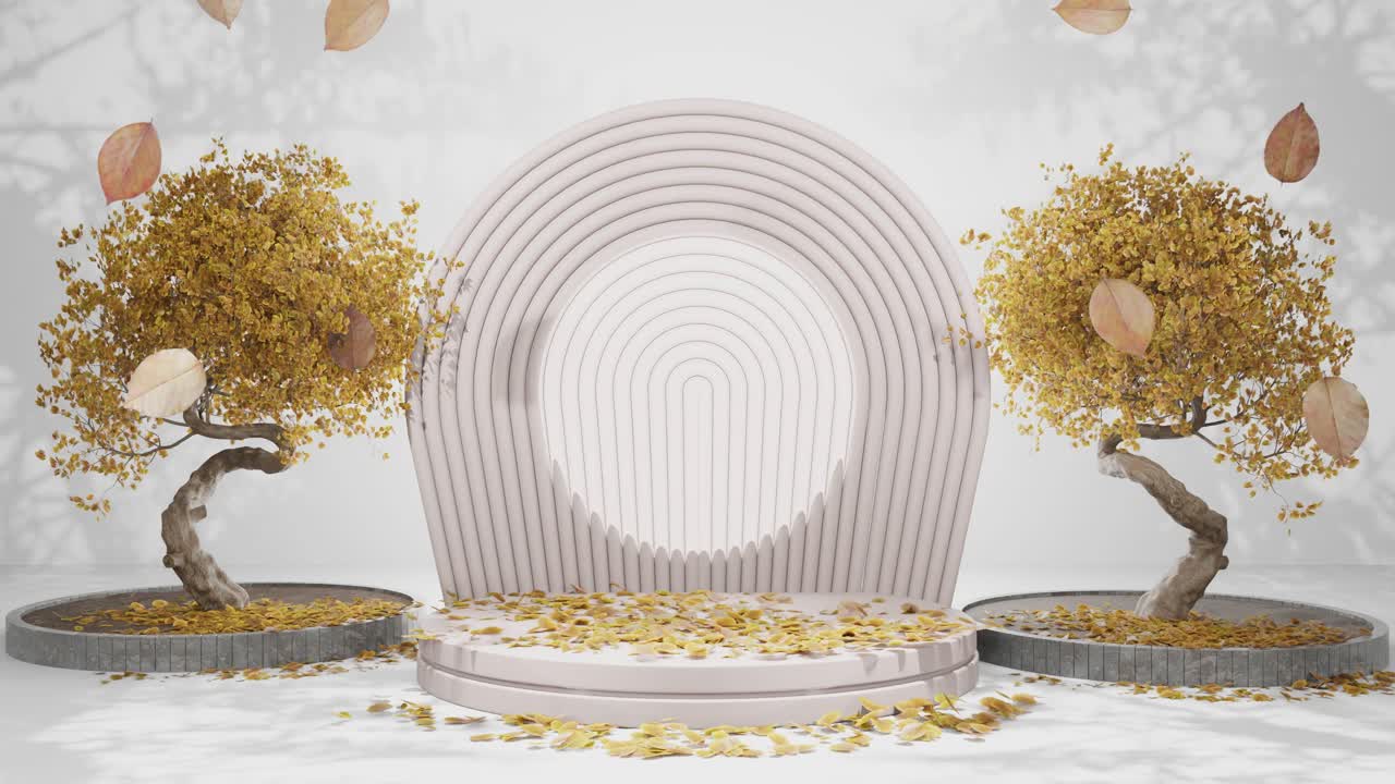 가을의 평온함: 원형  벤치 가운데 조각 나무   배경 포디움 모 제품