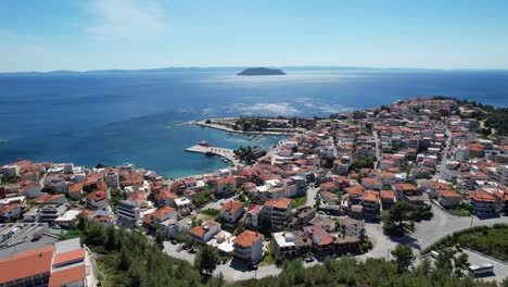 neos marmaras halkidiki greece, coastal village, summer destination, aerial panoramic view, point of interest shot