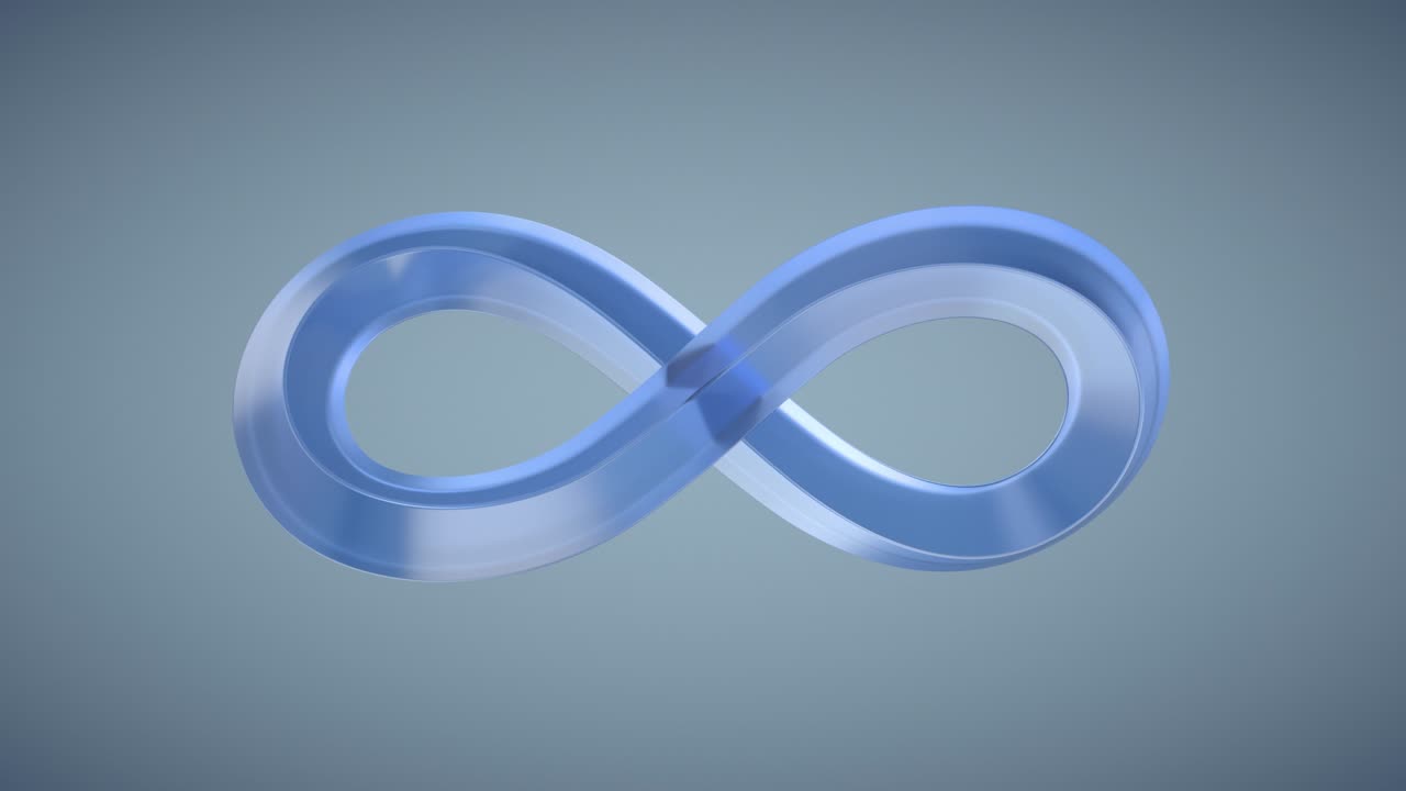 signo de vidrio infinito en fondo gris. forma abstracta geométrica. sitio web financiero, aplicaciones, redes sociales, presentación, elemento de plantilla de diseño y otro comercio electrónico. bucle sin costuras, animación 3d en 4k