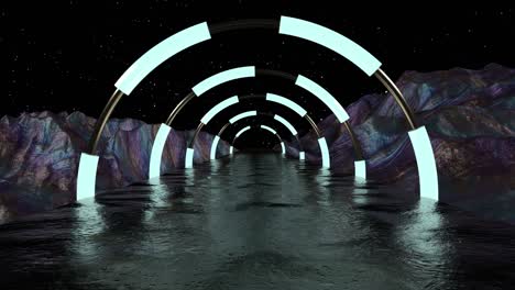 3d abstract background of sci-fi corridor. extraterrestrial landscape scene. futuristic technology abstract seamless vj for tech titles and background.